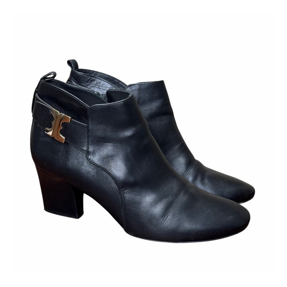 Tory Burch Gemini Link Leather Black Boots Pre-Owned Size 10
